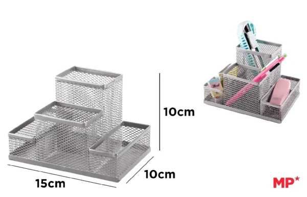 ORGANIZADOR SOBREMESA PLATEADO 15.5 cm x