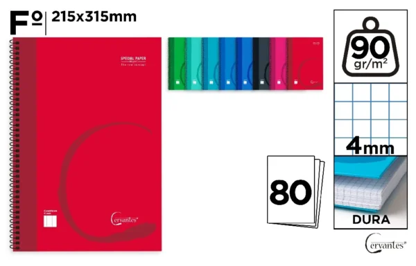 CUADERNO ESPIRAL Fº 80 HOJAS 90 g/m² 4X4