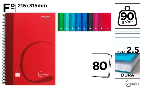 CUADERNO ESPIRAL Fº 80 HOJAS 90 g/m² PAU