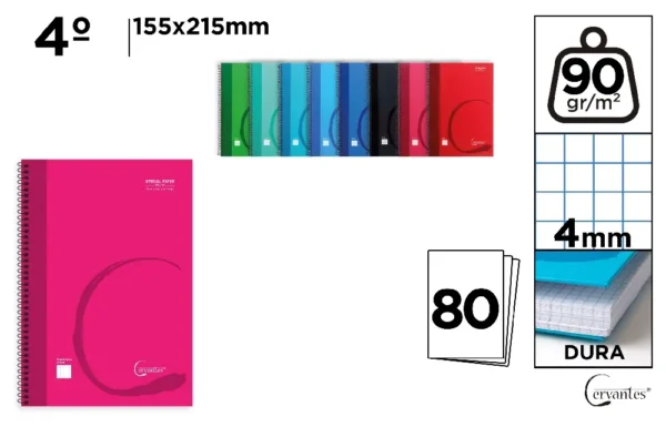 CUADERNO ESPIRAL 4º 80 HOJAS 90 g/m² 4X4