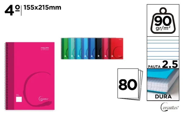 CUADERNO ESPIRAL 4º 80 HOJAS 90 g/m² PAU