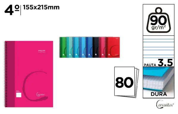 CUADERNO ESPIRAL 4º 80 HOJAS 90 g/m² PAU