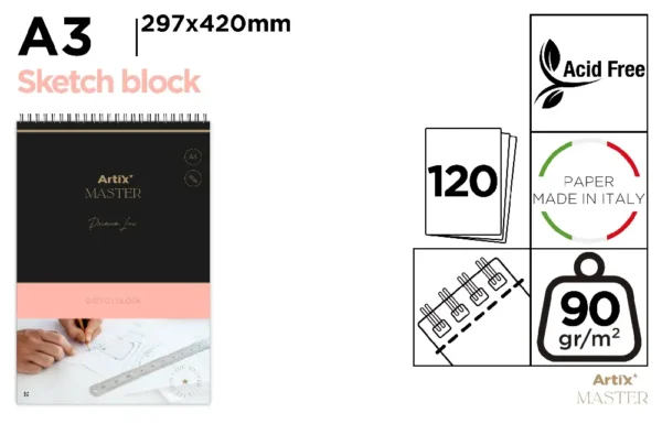 BLOCK BOCETOS ARTE ESBOZO 90 g/m² A3 120