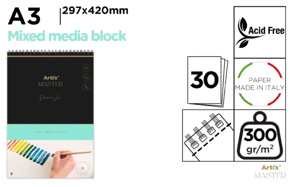 BLOCK TÉCNICA MIXTA 300 g/m² A3 30 HOJAS