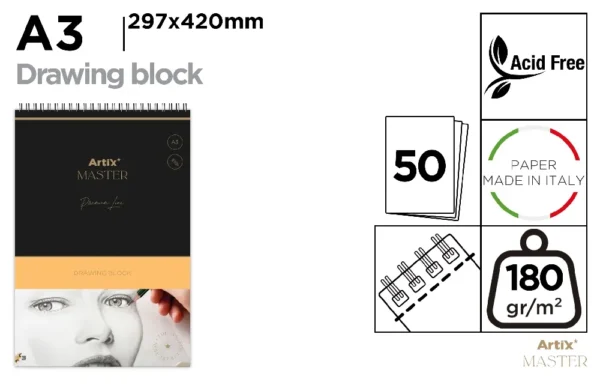 BLOCK DE DIBUJO 180 g/m² A3 50 HOJAS.