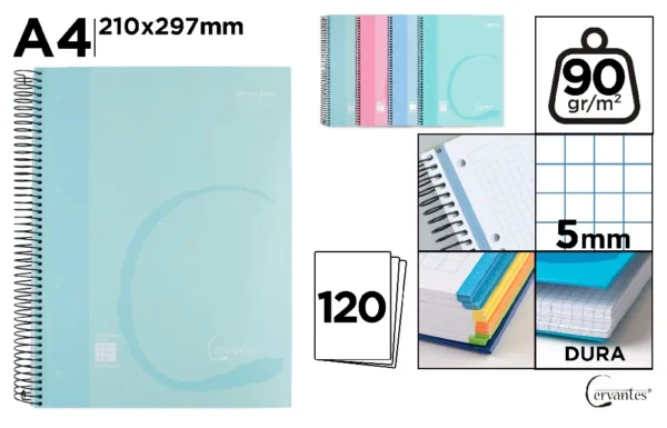 CUADERNO ESPIRAL A4 120 HOJAS 90 g/m².