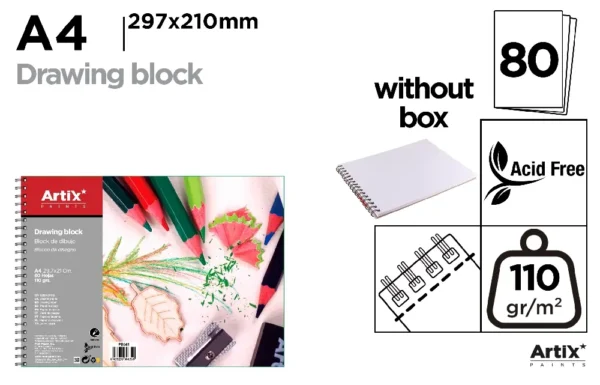 BLOCK DE DIBUJO A4 80 HOJAS 110 g/m².