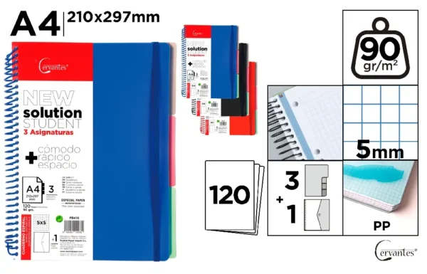 CUADERNO A4 120 HOJAS Y 3 SEPARADORES.