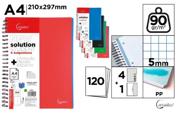 CUADERNO A4 120 HOJAS Y 4 TAPAS.