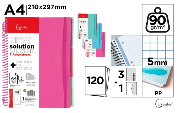 CUADERNO A4 120 HOJAS Y 3 SEPARADORES.