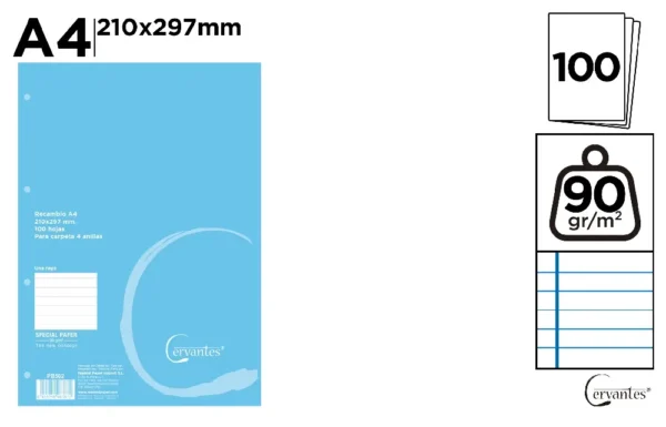 RECAMBIOS 1 RAYA A4 90 g/m² 100 HOJAS 4.