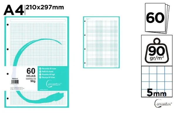 RECAMBIO A4 CUADRÍCULA 5 x 5 cm COLOR 90