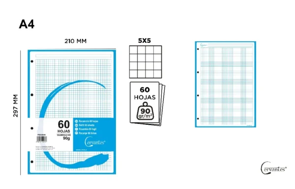 RECAMBIO A4 CUADRÍCULA 5 x 5 cm COLOR 90