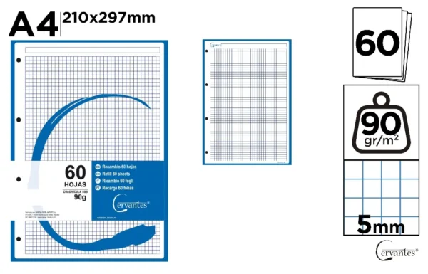 RECAMBIO A4 CUADRÍCULA 5 x 5 cm COLOR 90