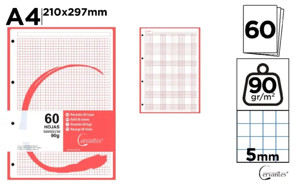 RECAMBIO A4 CUADRÍCULA 5 x 5 cm COLOR 90