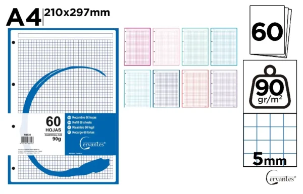 RECAMBIO A4 CUADRÍCULA 5 x 5 mm COLOR 90