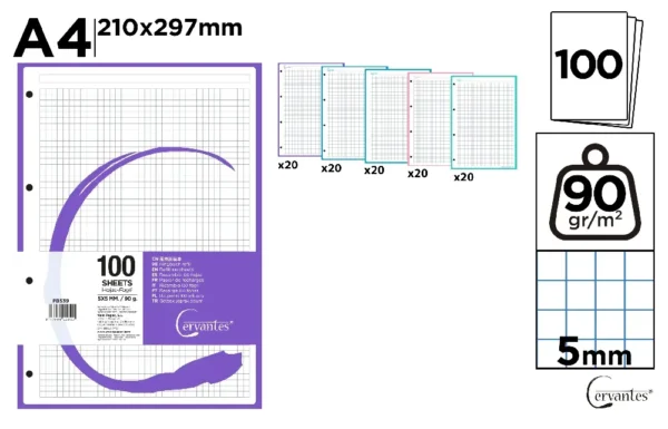 RECAMBIO A4 CUADRÍCULA 5 x 5 cm COLOR 90