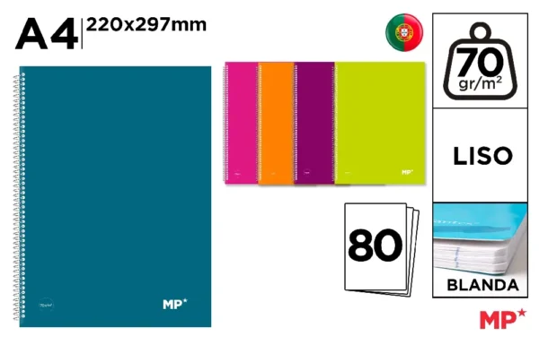 CUADERNO TAPA COLORES A4 70 g/m² LISO.