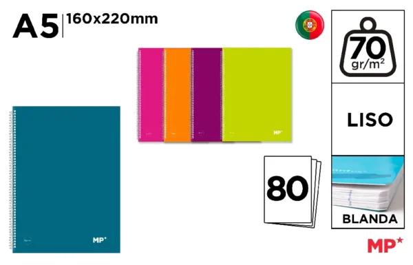 CUADERNO TAPA COLORES A5 70 g/m² LISO.