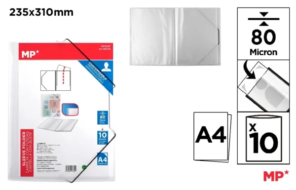 CARPETA 10 FUNDAS A4 CON GOMA TRANSPAREN