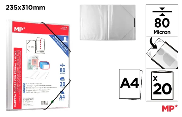 CARPETA 20 FUNDAS A4 CON GOMA TRANSPAREN