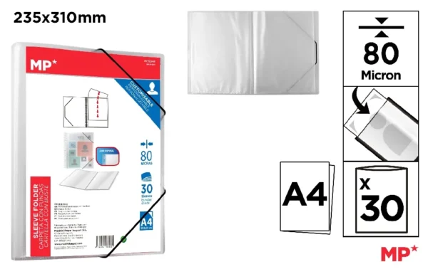 CARPETA 30 FUNDAS A4 CON GOMA TRANSPAREN