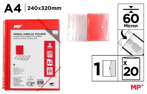 CARPETA 20 FUNDAS A4 CON ESPIRAL Y GOMAS