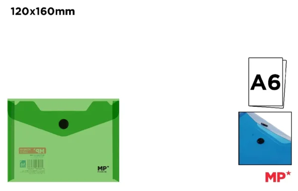 CARPETA SOBRE BOTÓN A6 TRANSLÚCIDA VERDE