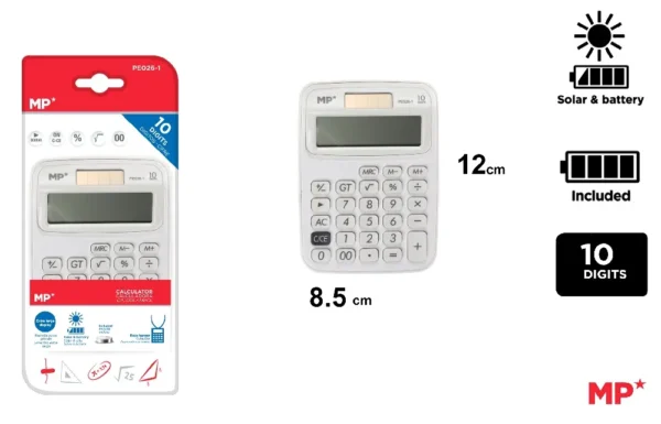 CALCULADORA SOLAR Y PILAS BLANCO.