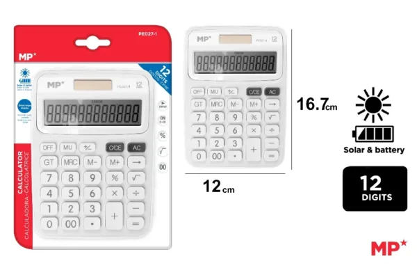 CALCULADORA SOLAR Y PILAS BLANCO.