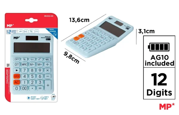 CALCULADORA SOLAR Y PILAS AZUL.