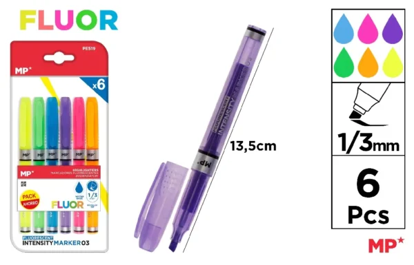 MARCADOR FLUORESCENTE 6 Uds. PACK AHORRO