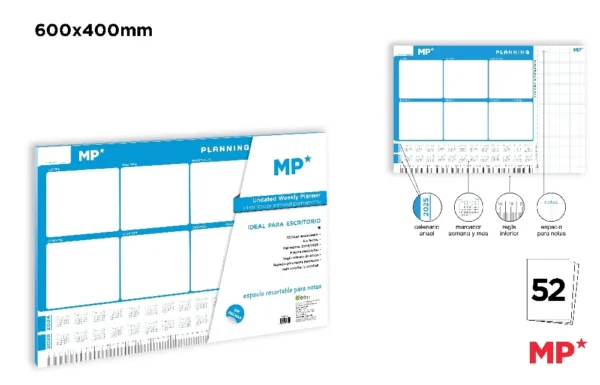 PLANNER SEMANAL ESCRITORIO 60*40CM AZUL.