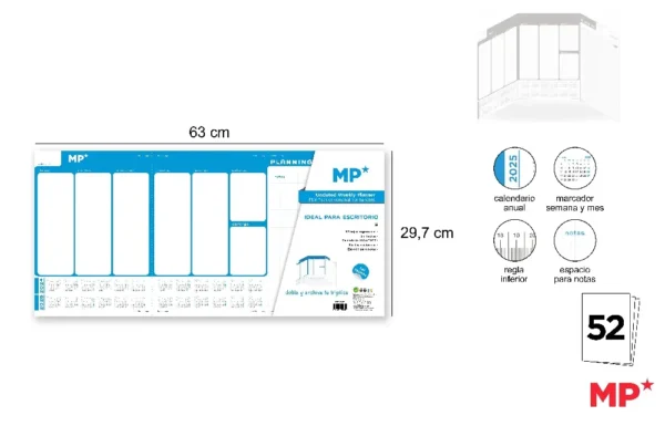 PLANNER SEMANAL ESCRITORIO 63*29.7CM AZU