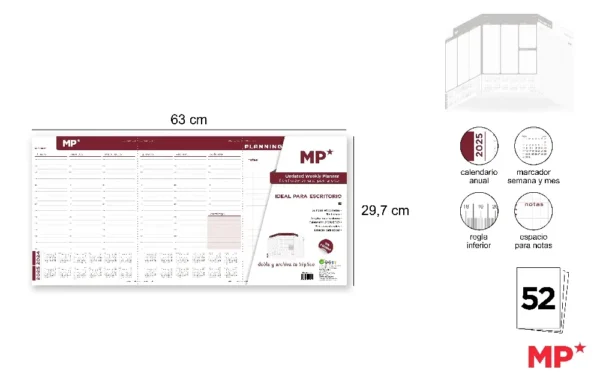 PLANNER SEMANAL ESCRITORIO 63*29.7CM ROJ