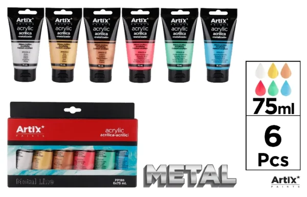 PINTURA ACRÍLICA 6 TUBOS 75 ml METALIZAD