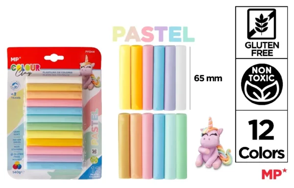 PLASTILINA 12 BARRITAS 140GR PASTEL.