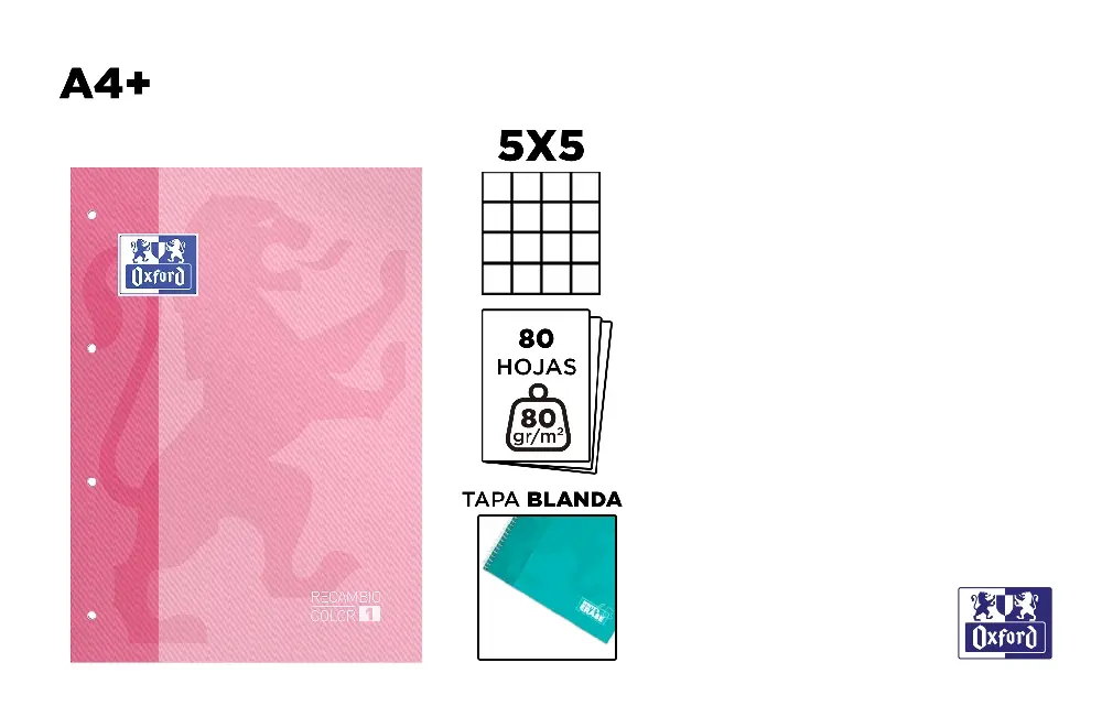 RECAMBIO COLOR TAPA BLANDA A4+ 80H 5x5 O