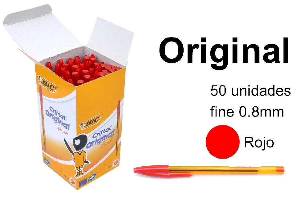 BOLÍGRAFO CRISTAL FINE 0.8mm 50Uds RED 8