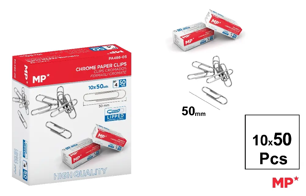 CLIPS CROMADAS 50 mm CAJA 50 Uds. x 10