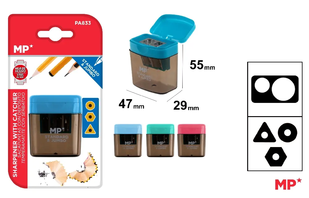 SACAPUNTAS DOBLE CON DEPÓSITO Y TAPA