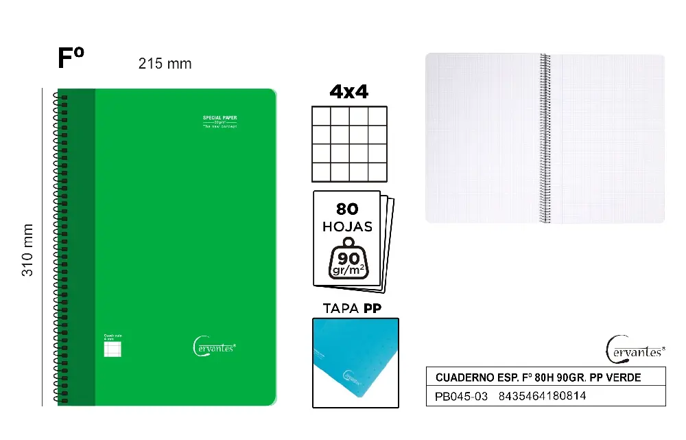 CUADERNO ESPIRAL Fº 80 HOJAS 90 g/m² VER