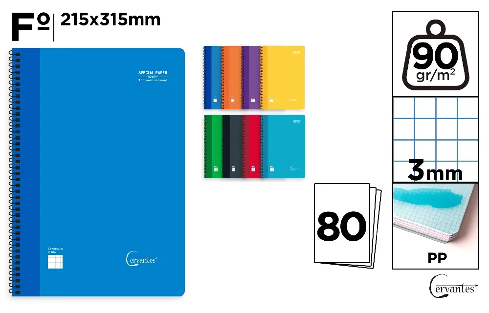 CUADERNO Fº 3 x 3 mm 80 HOJAS PP