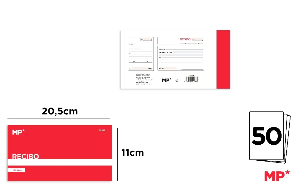 TALONARIO RECIBO 50 HOJAS 20.5 x 11 cm.