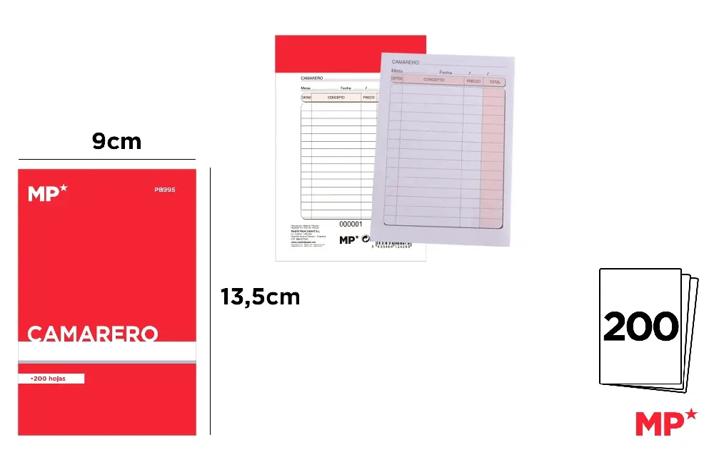TALONARIO CAMARERO BOLSILLO 200 HOJAS.