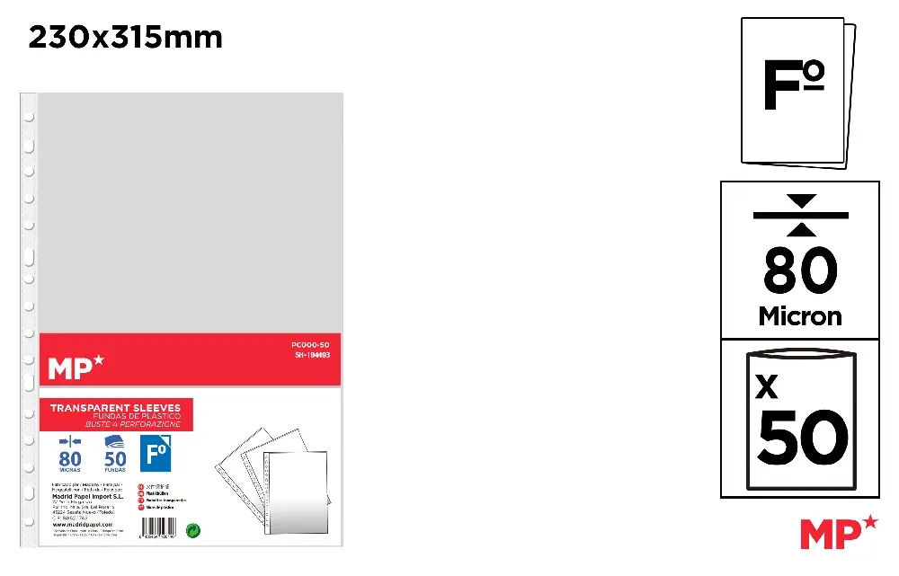 FUNDAS Fº 80 MICRAS 50 Uds. CRISTAL