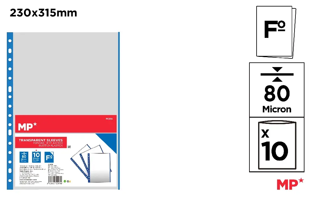 FUNDAS Fº 80 MICRAS A4 10 Uds. AZUL.