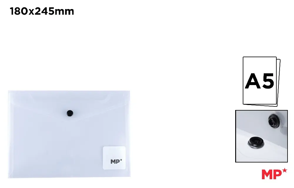 CARPETA SOBRE CIERRE BOTÓN A5 TRANSPAREN