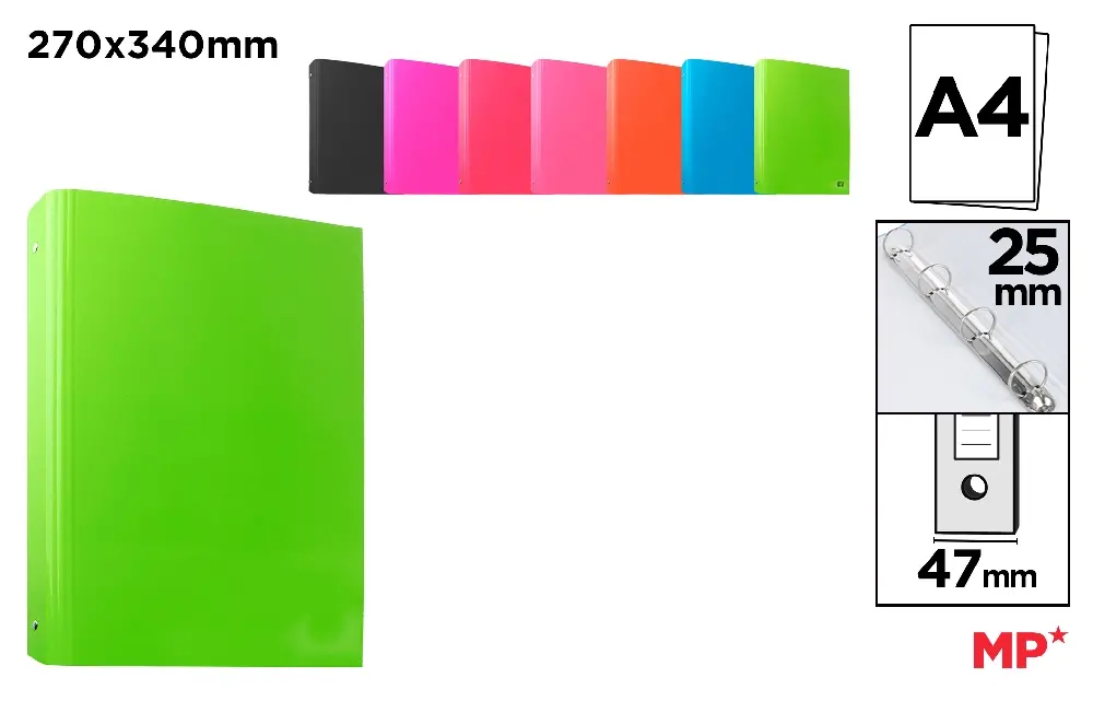 CARPETA Fº 4 ANILLAS 25 mm 7 COLORES.