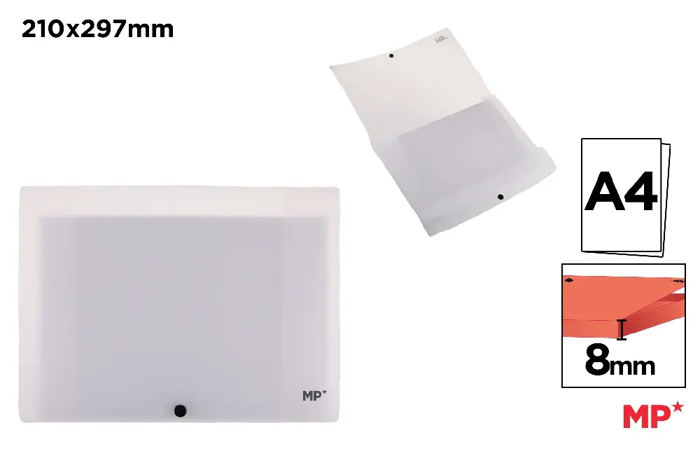 CARPETA SOLAPA CIERRE BOTÓN TRANSPARENTE